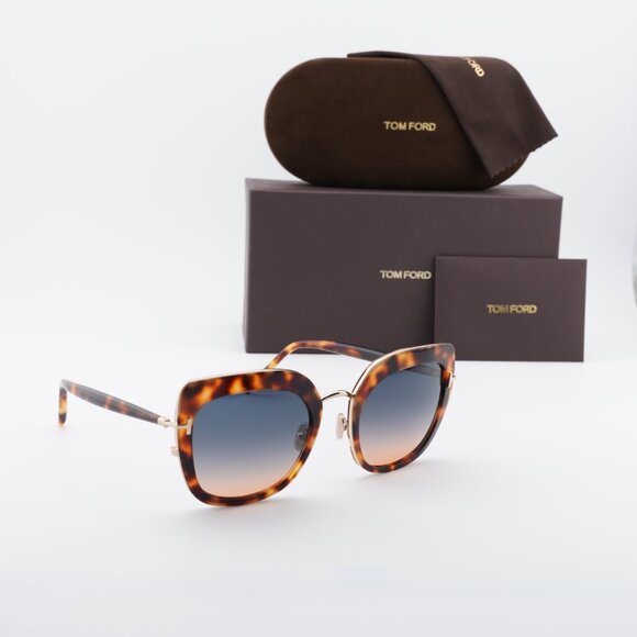 Tom Ford Virginia FT0945 53P Cat Eye Sunglasses - Havana/Blue to Amber main image 6